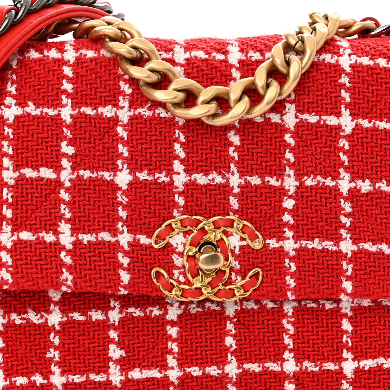 Chanel Tweed Quilted Medium Chanel 19 Flap Red White 8 of 11