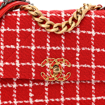 Chanel Tweed Quilted Medium Chanel 19 Flap Red White 8 of 11