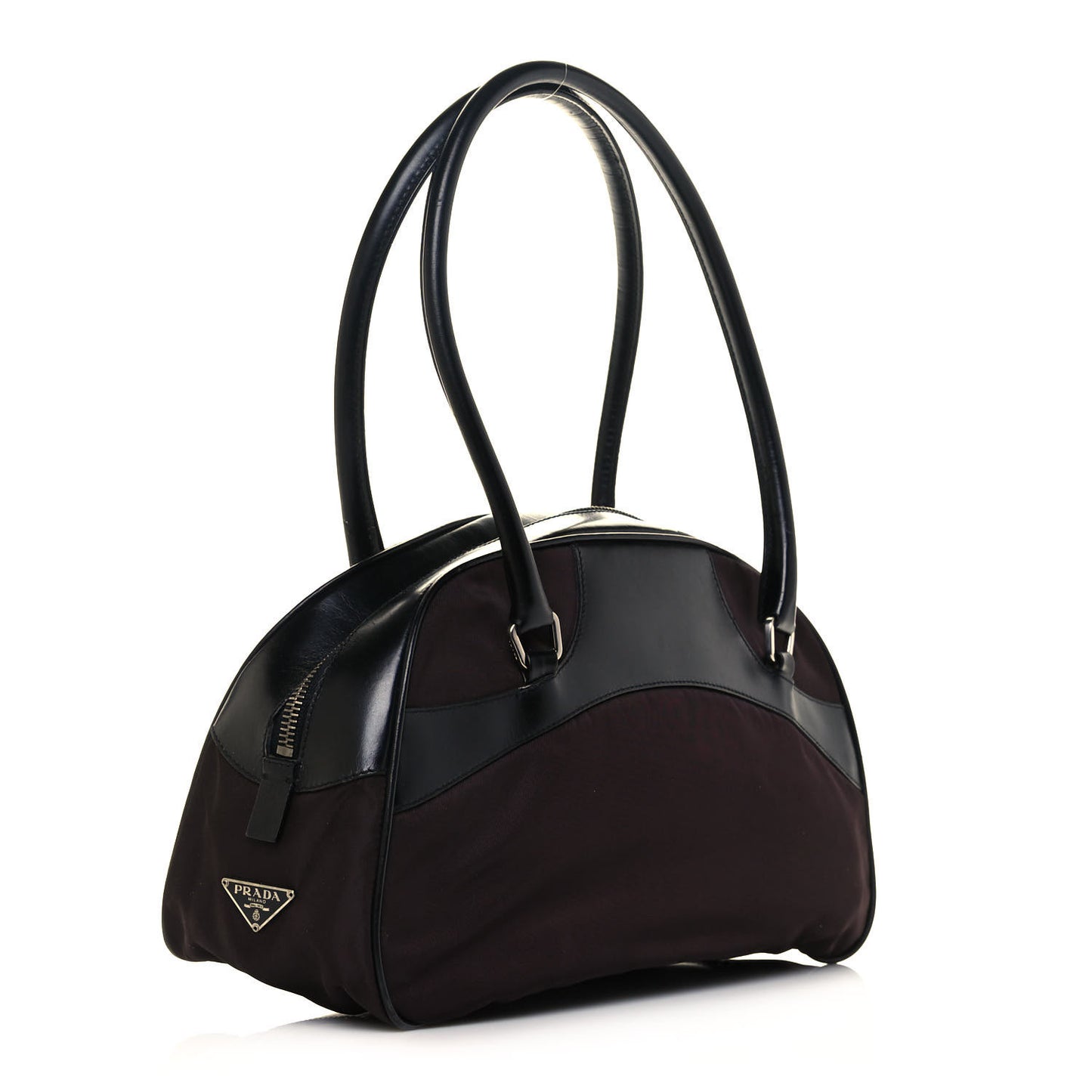 Nylon Calfskin Shoulder Bag Brown Black