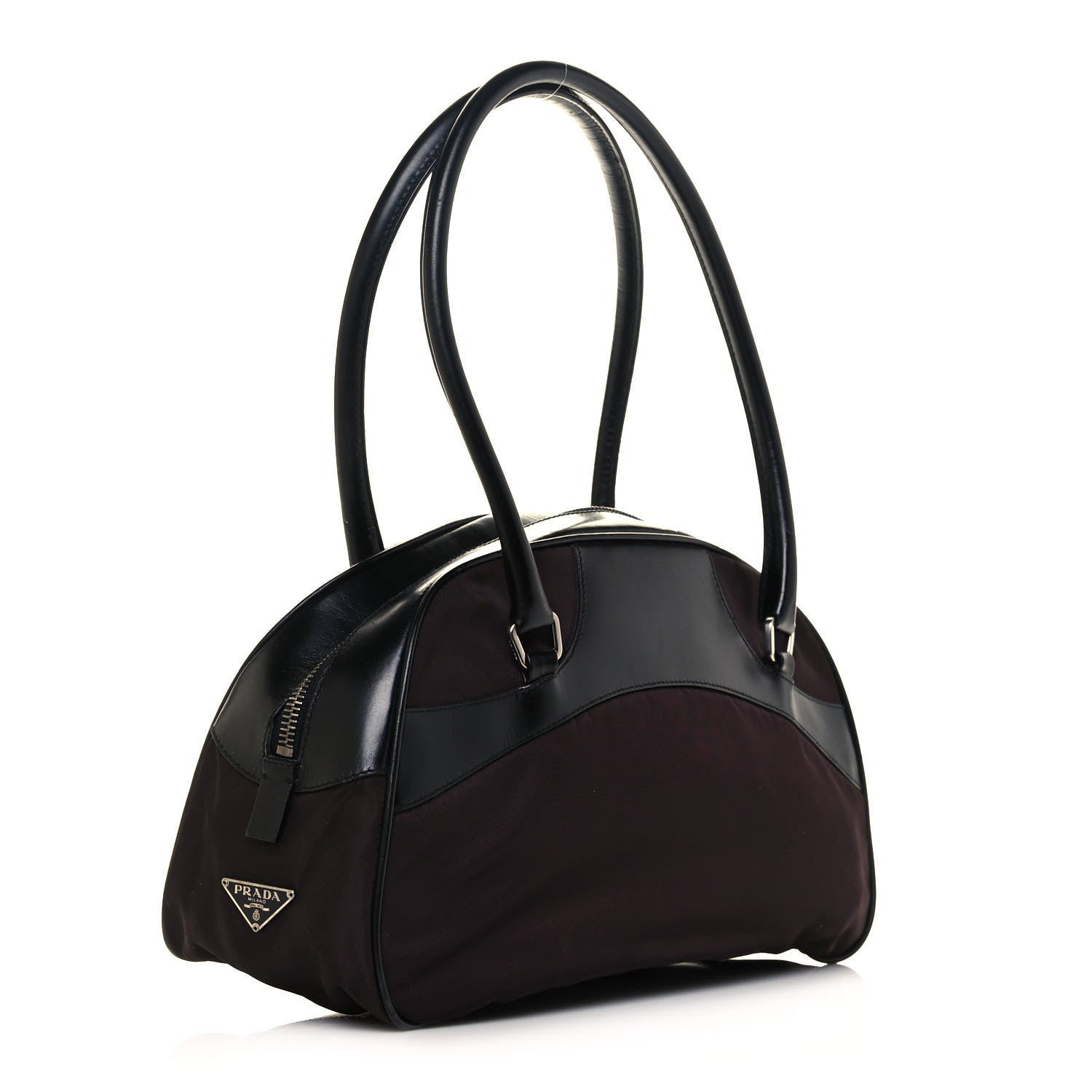 Prada Nylon Calfskin Shoulder Bag Brown Black 3 of 11