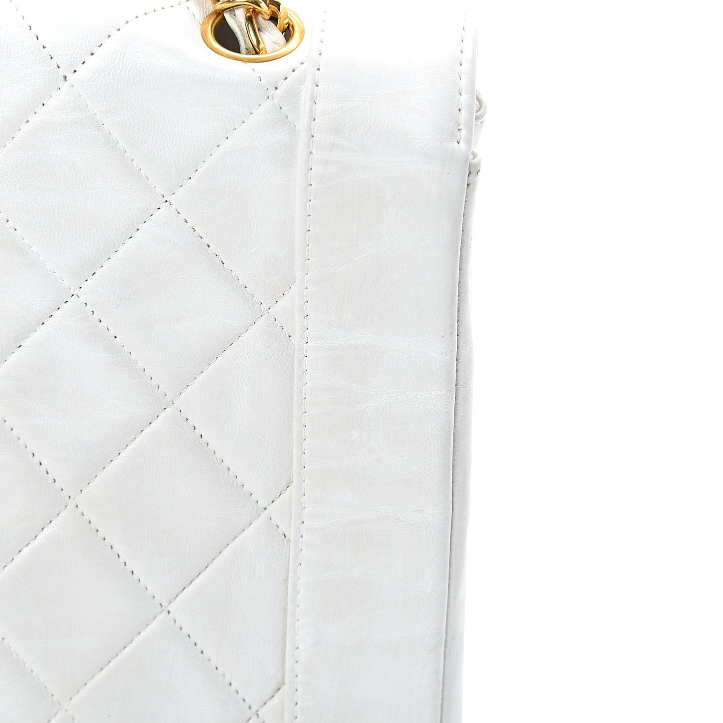 Lambskin Quilted Medium Single Flap White