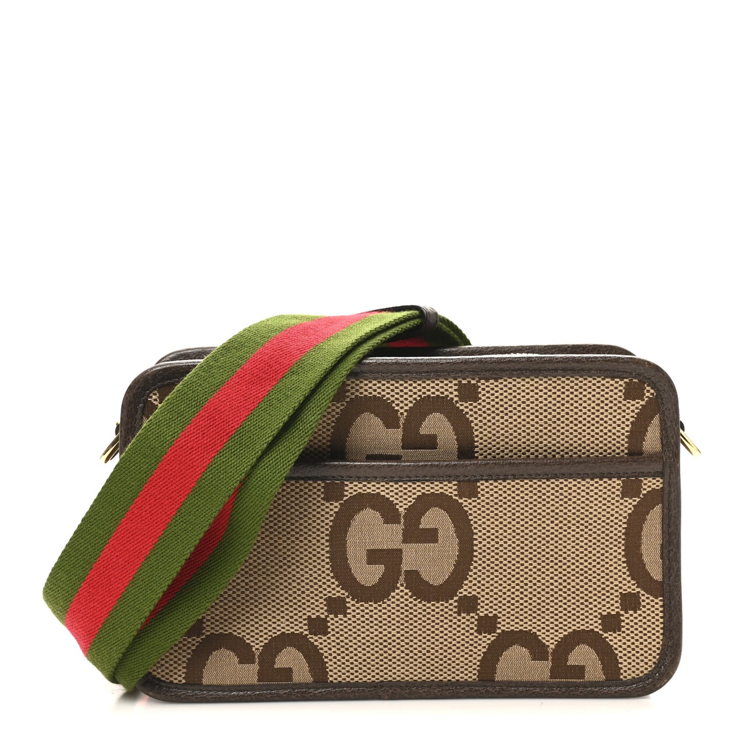 Monogram Jumbo GG Textured Dollar Calfskin Web Mini Crossbody Bag Camel Ebony New Acero
