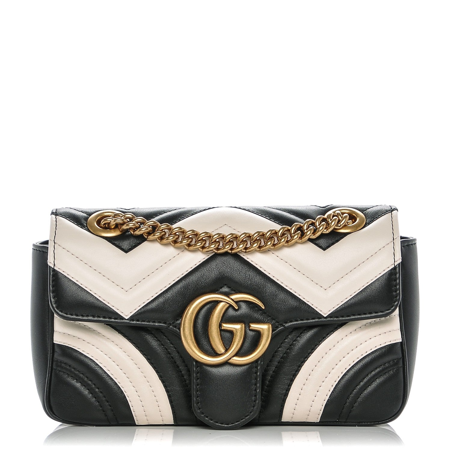 Gucci Calfskin Matelasse Mini GG Marmont Shoulder Bag Black White 1 of 6