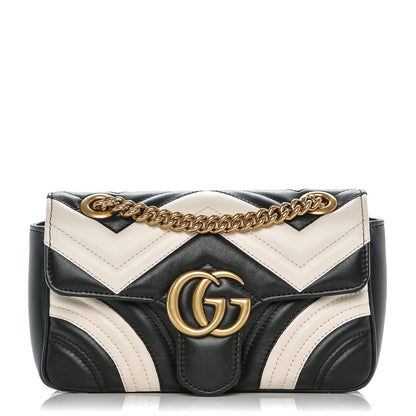 Gucci Calfskin Matelasse Mini GG Marmont Shoulder Bag Black White 1 of 6