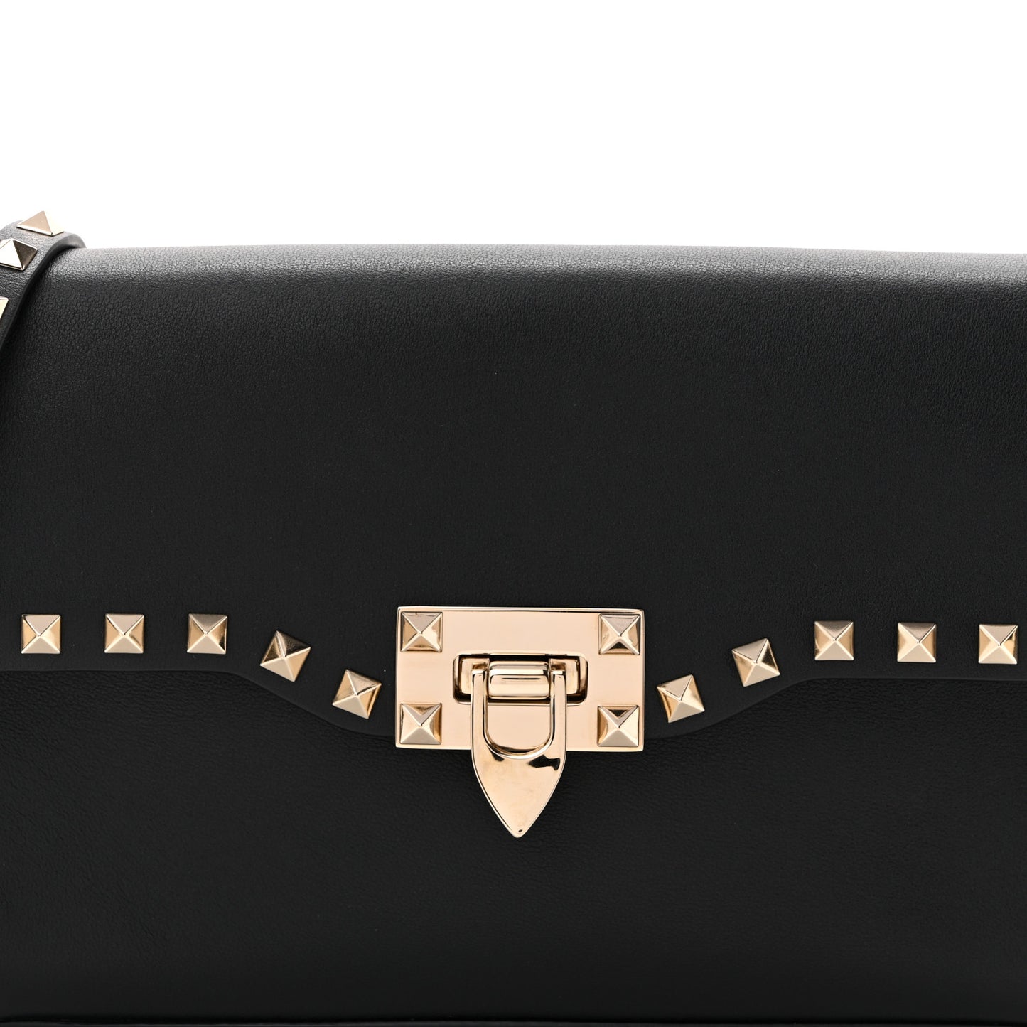 Vitello Medium Rockstud Flip Lock Crossbody Bag Black
