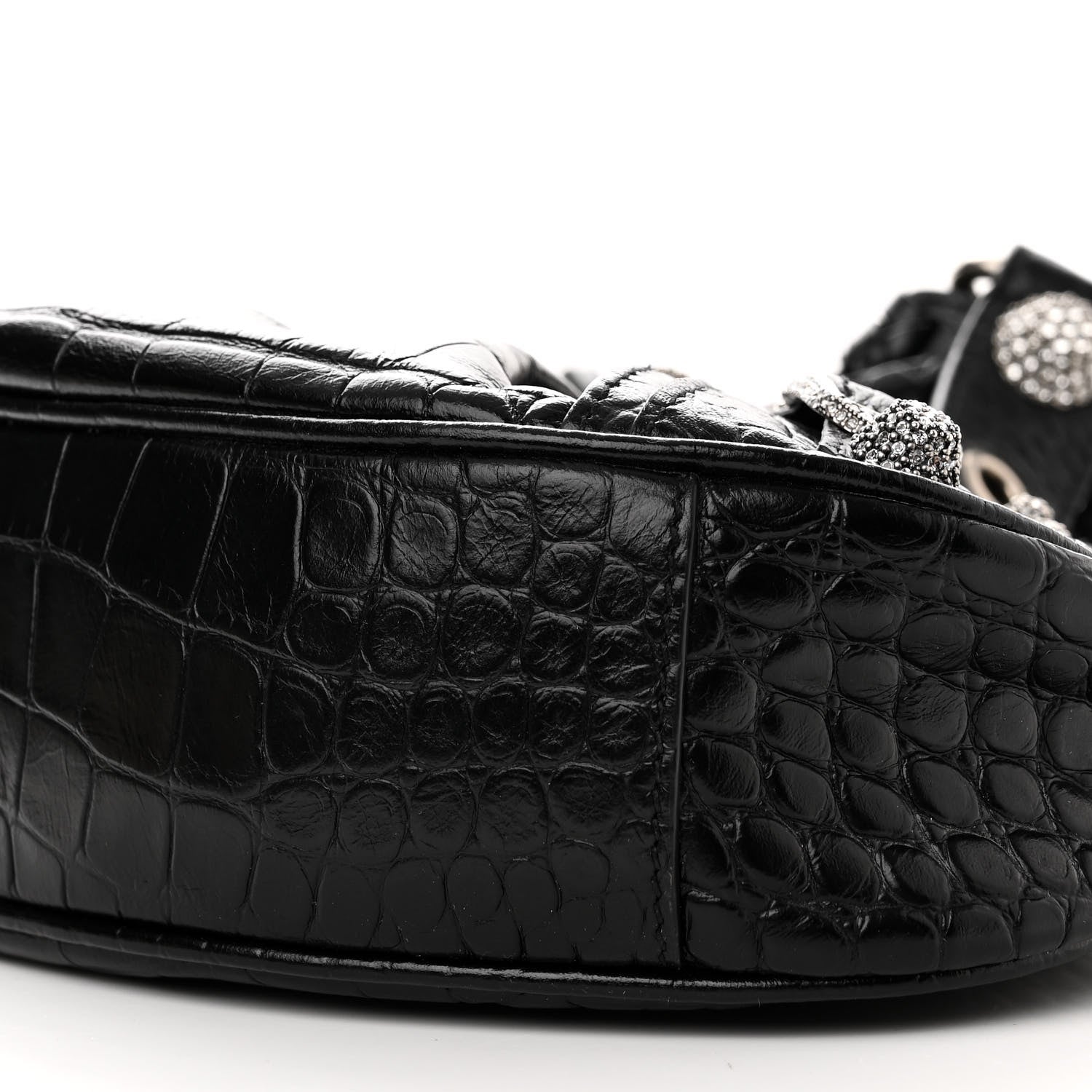 Balenciaga Extra Supple Calfskin Crystal Crocodile Embossed Le Cagole Shoulder Bag XS Black 10 of 10