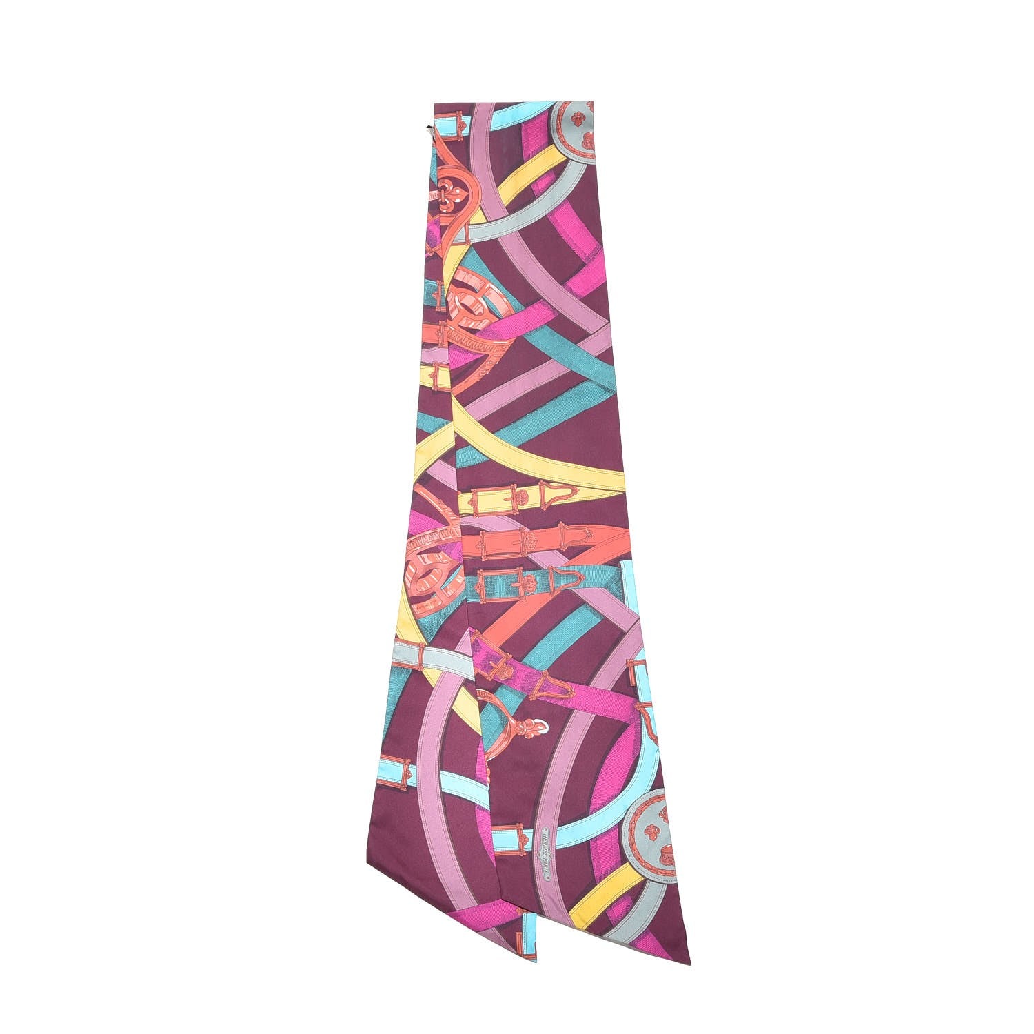 Hermes Silk Cavalcadour Maxi Twilly Bordeaux Canard Fuchsia 3 of 6