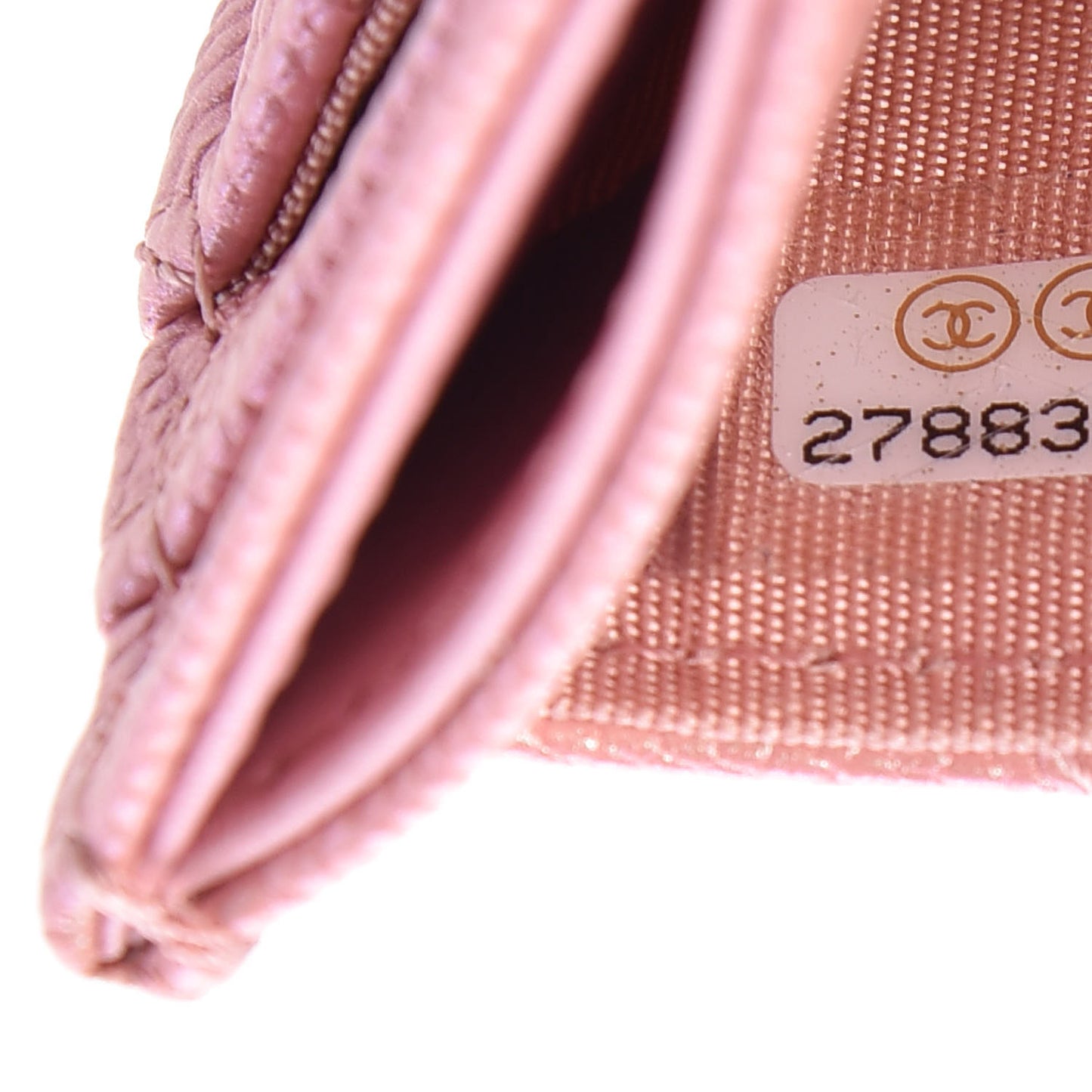 Iridescent Caviar Quilted Card Holder Rose Pink