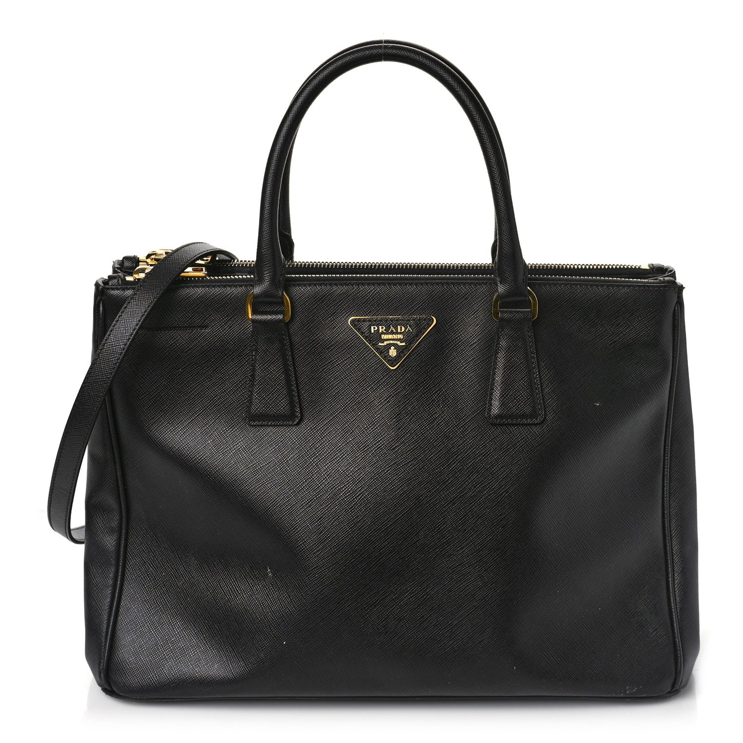 Saffiano Vernice Medium Double Zip Tote Black