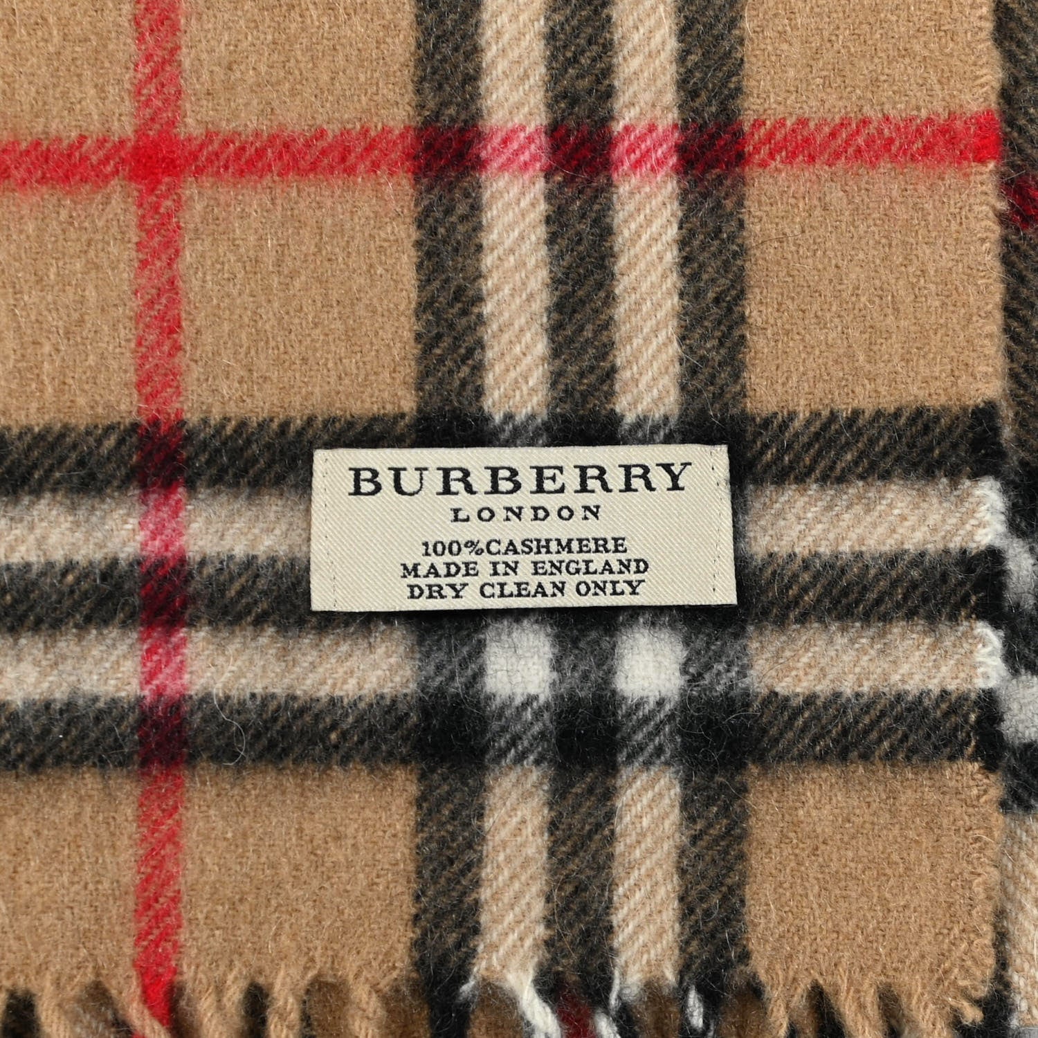 Burberry Wool Cashmere House Check Fringe Scarf Camel 3 of 3