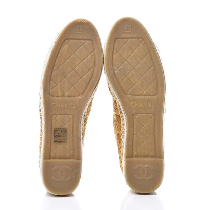 Chanel Velvet Grosgrain Quilted Camellia CC Espadrilles 38 Gold Black 9 of 11