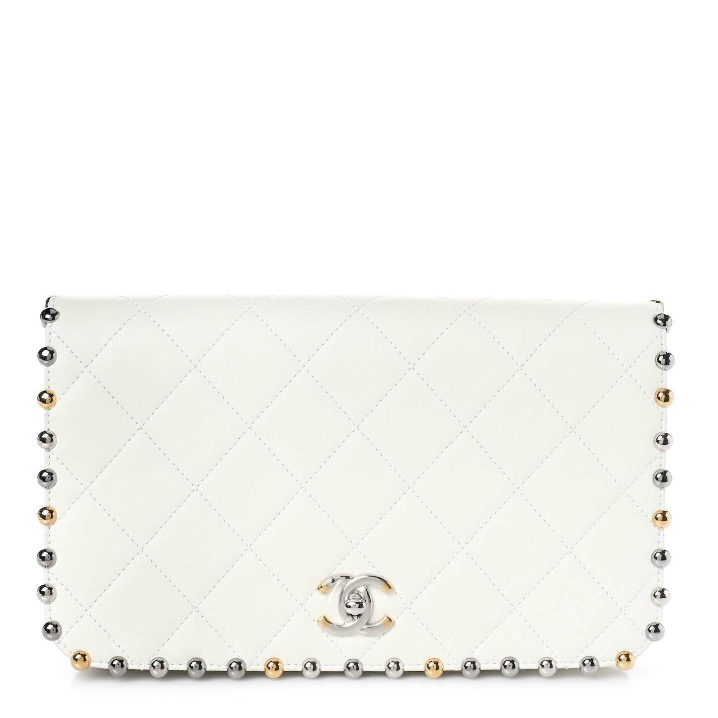 Lambskin Quilted Metallic Bubble Clutch White