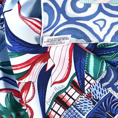 Hermes Silk Twill La Marche Du Zambeze Wash Scarf 90 Bleu Ciel Bleu Jean Rose 5 of 5
