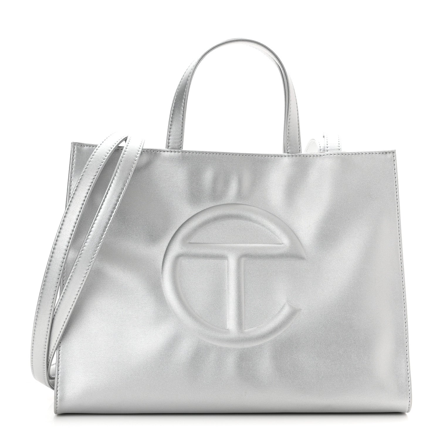 Telfar Metallic Vegan Leather Medium Shopping Bag Silver 1 of 11