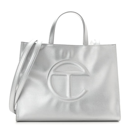 Telfar Metallic Vegan Leather Medium Shopping Bag Silver 1 of 11