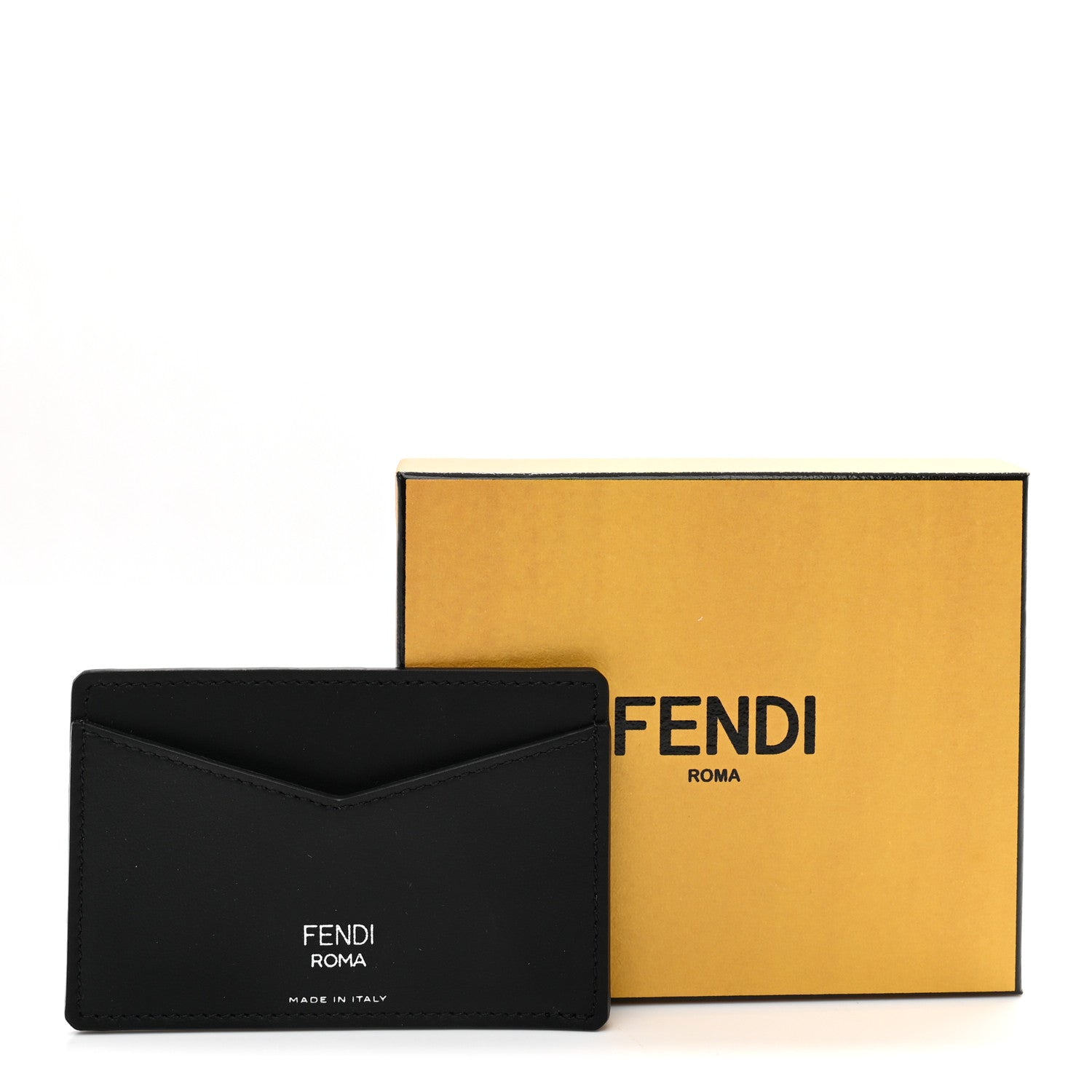 Fendi Vitello Century Matte Glazed Fabric FF Card Holder Tobacco