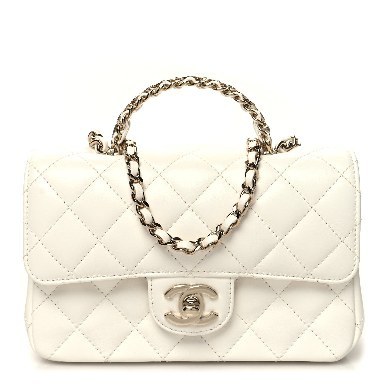 Chanel Lambskin Quilted Mini Crystal Top Handle Rectangular Flap White 1 of 11