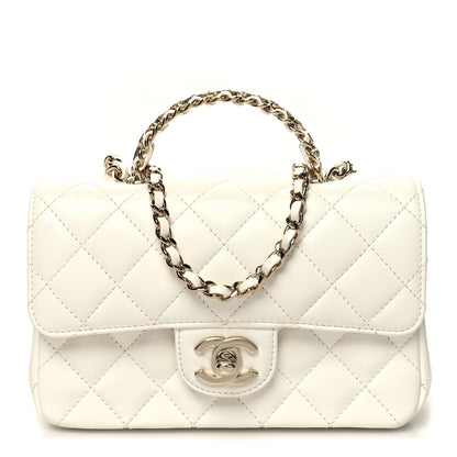 Chanel Lambskin Quilted Mini Crystal Top Handle Rectangular Flap White 1 of 11