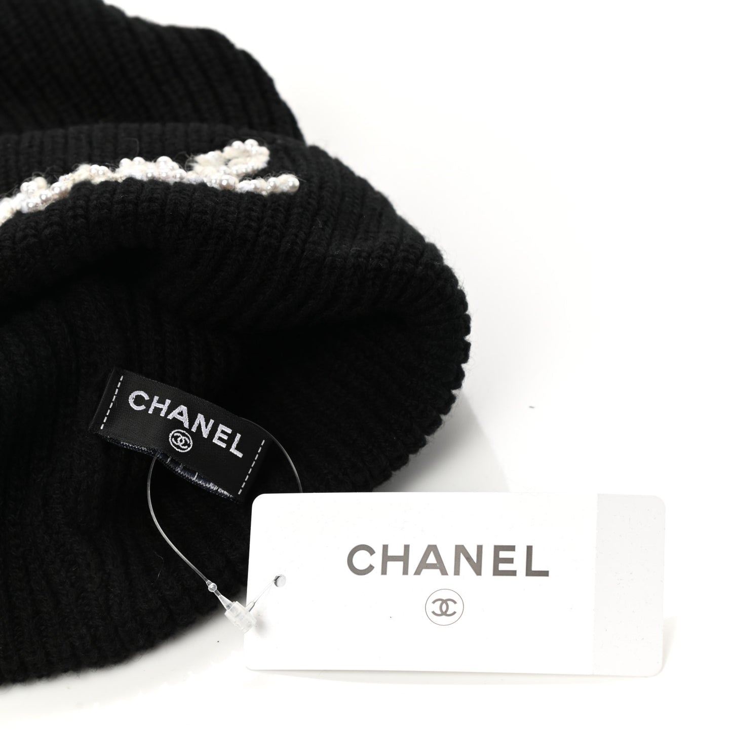 Cashmere Logo Beanie Hat Black White