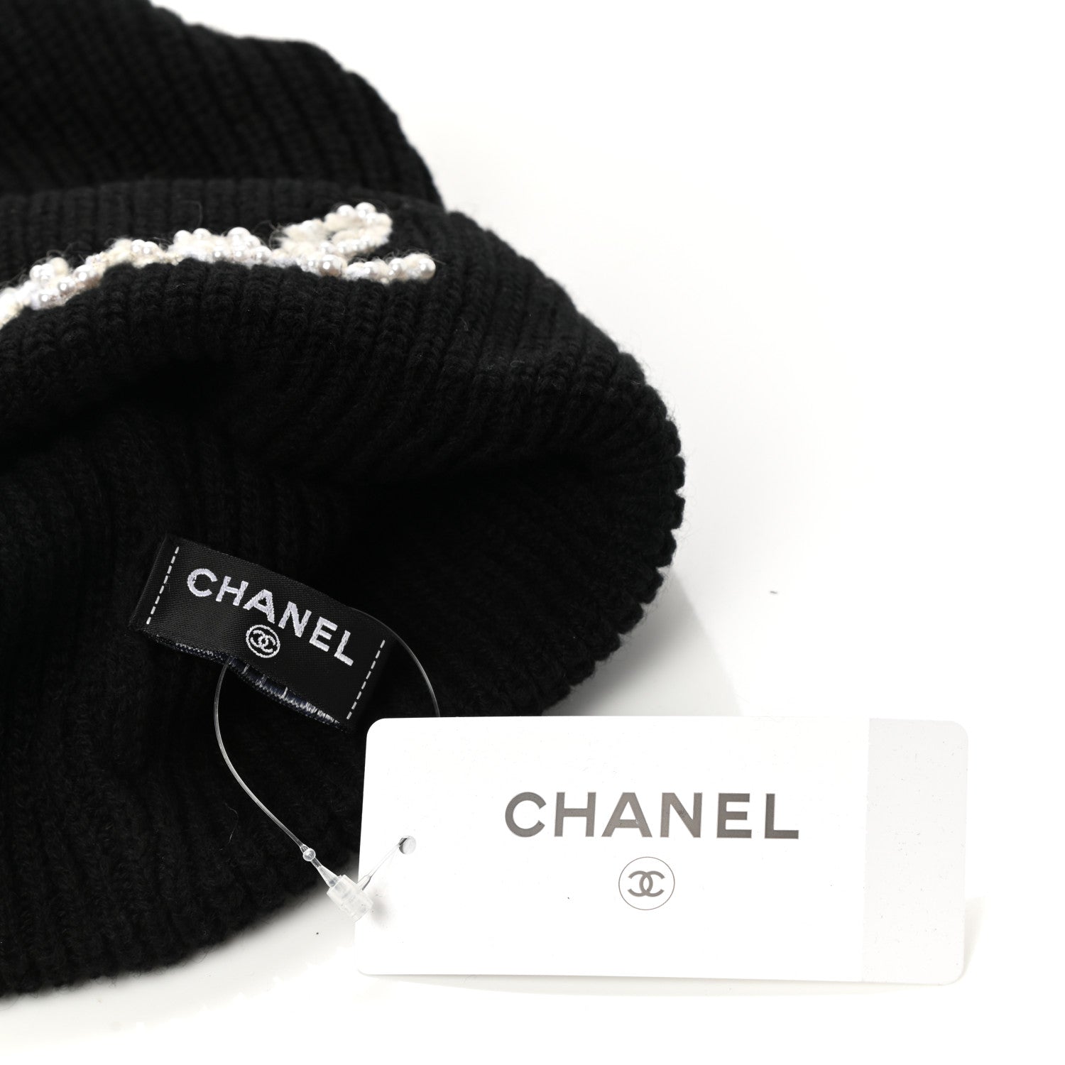 Chanel Cashmere Logo Beanie Hat Black White 4 of 4