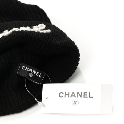 Chanel Cashmere Logo Beanie Hat Black White 4 of 4