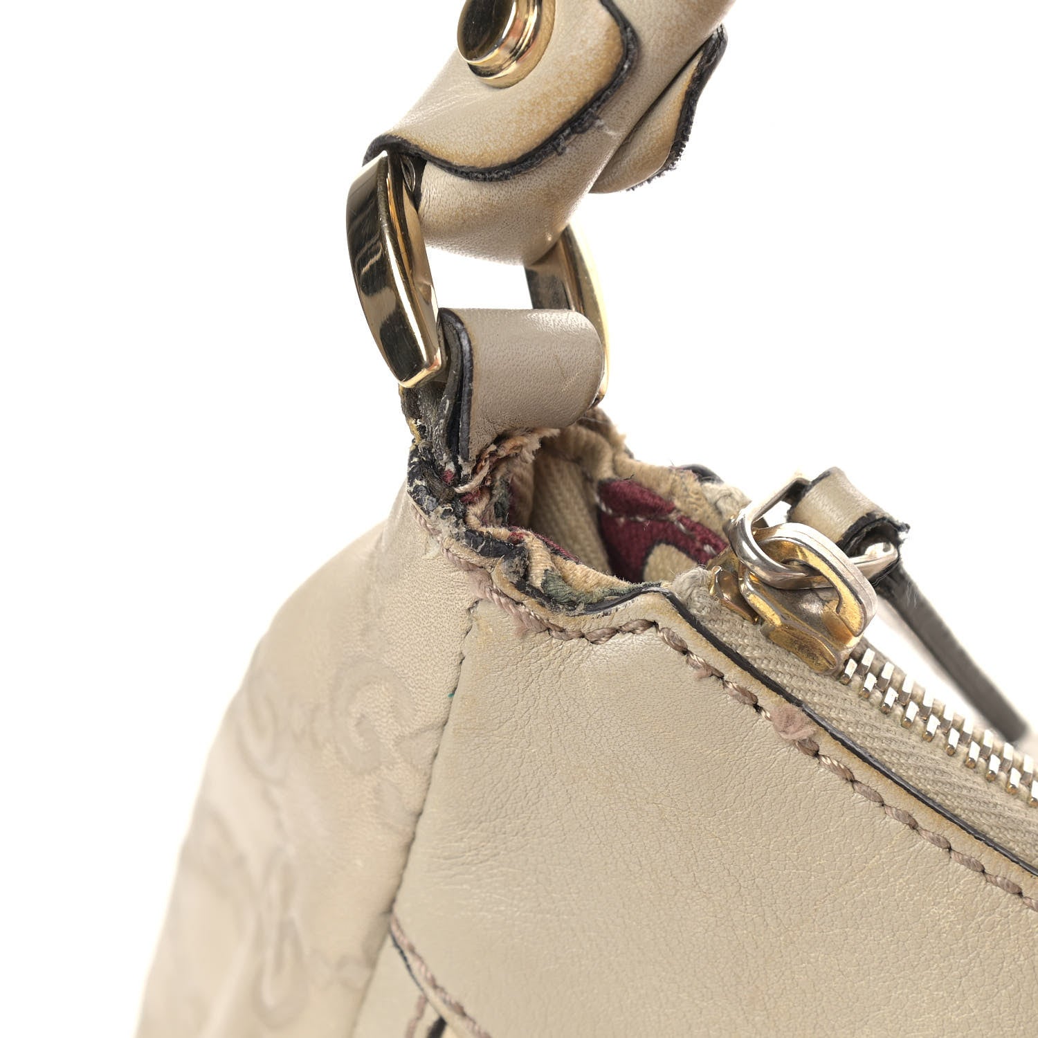 Gucci Guccissima Large D Gold Ring Hobo Off White 15 of 19