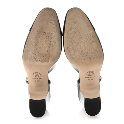 Chanel Goatskin Grosgrain Cap Toe CC Slingback Pumps 35.5 Black 6 of 10