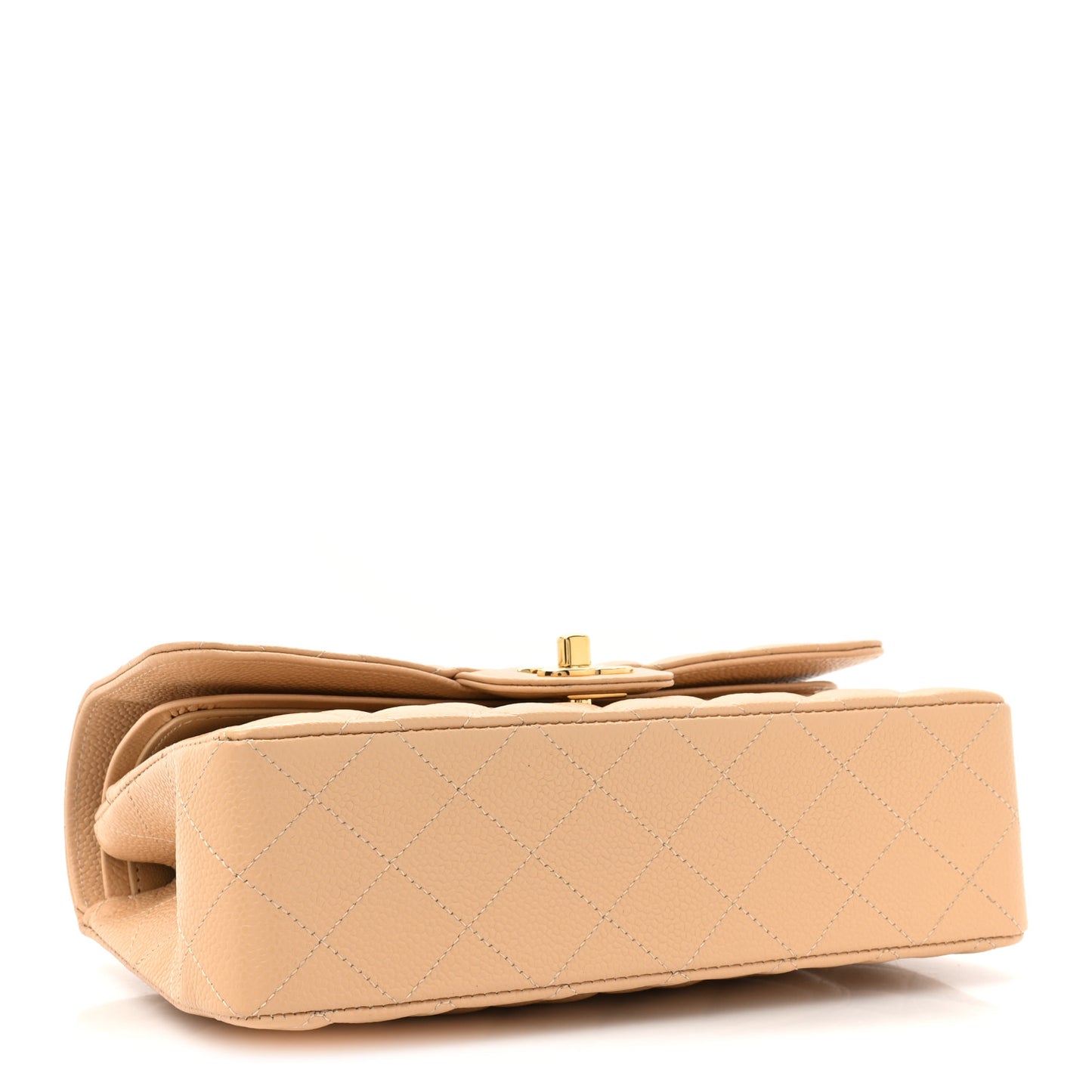 Caviar Quilted Small Double Flap Beige