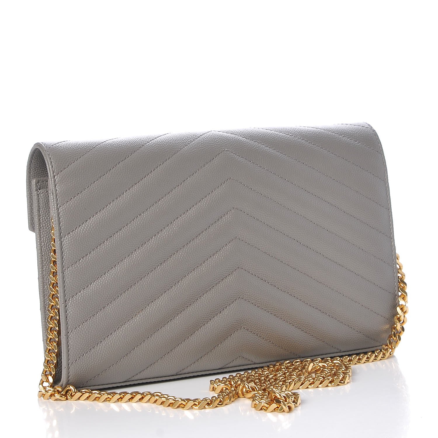 Saint Laurent Grain De Poudre Matelasse Chevron Monogram Chain Wallet Fog 3 of 9