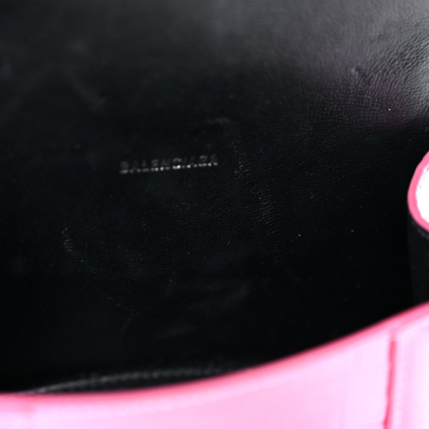 Metallic Shiny Calfskin Crocodile Embossed Hourglass Top Handle Bag XS Pink