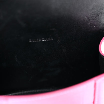 Balenciaga Metallic Shiny Calfskin Crocodile Embossed Hourglass Top Handle Bag XS Pink 13 of 18