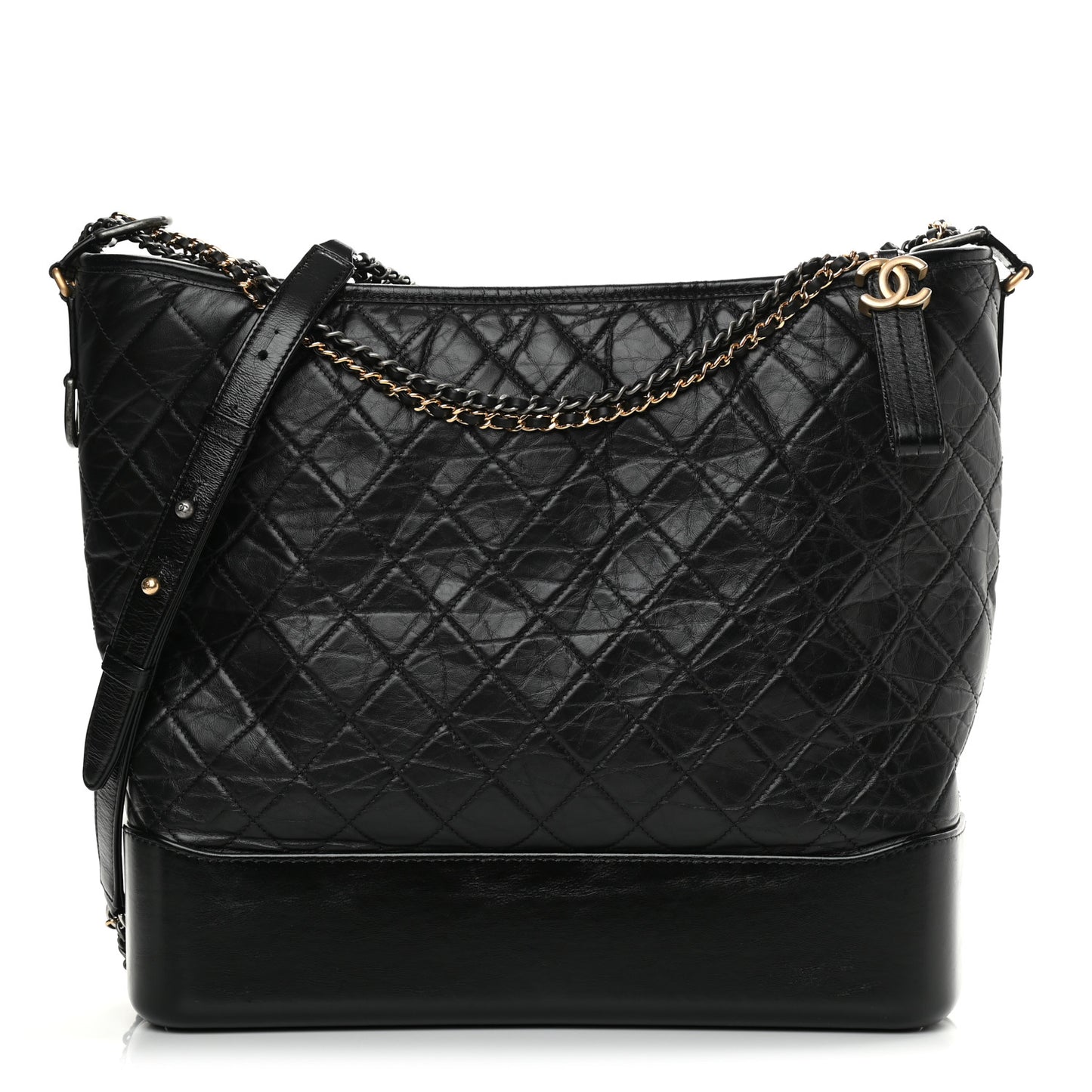 Aged Calfskin Quilted Maxi Gabrielle Hobo Black