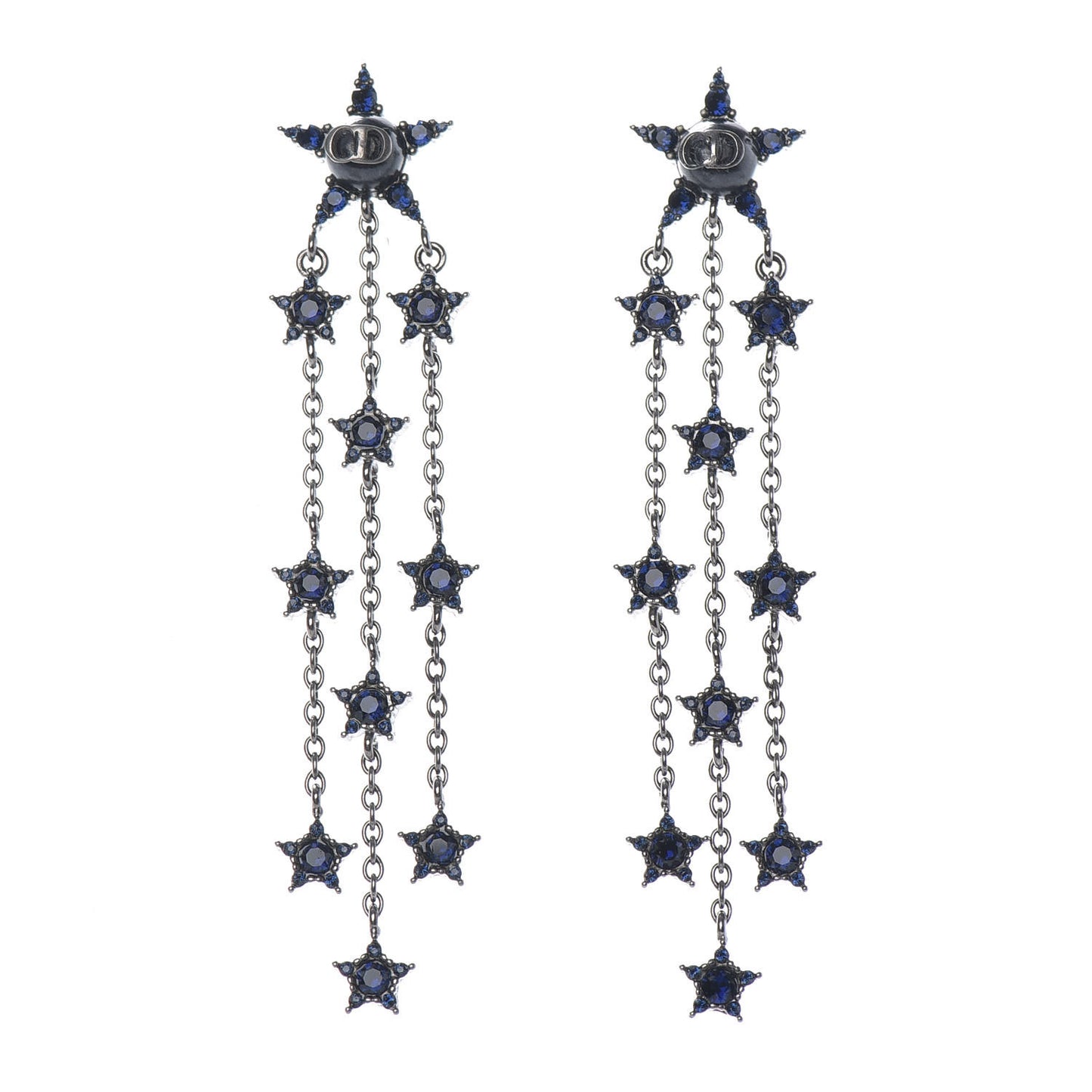 Strass ABC Star Long Drop Earrings Gunmetal Blue