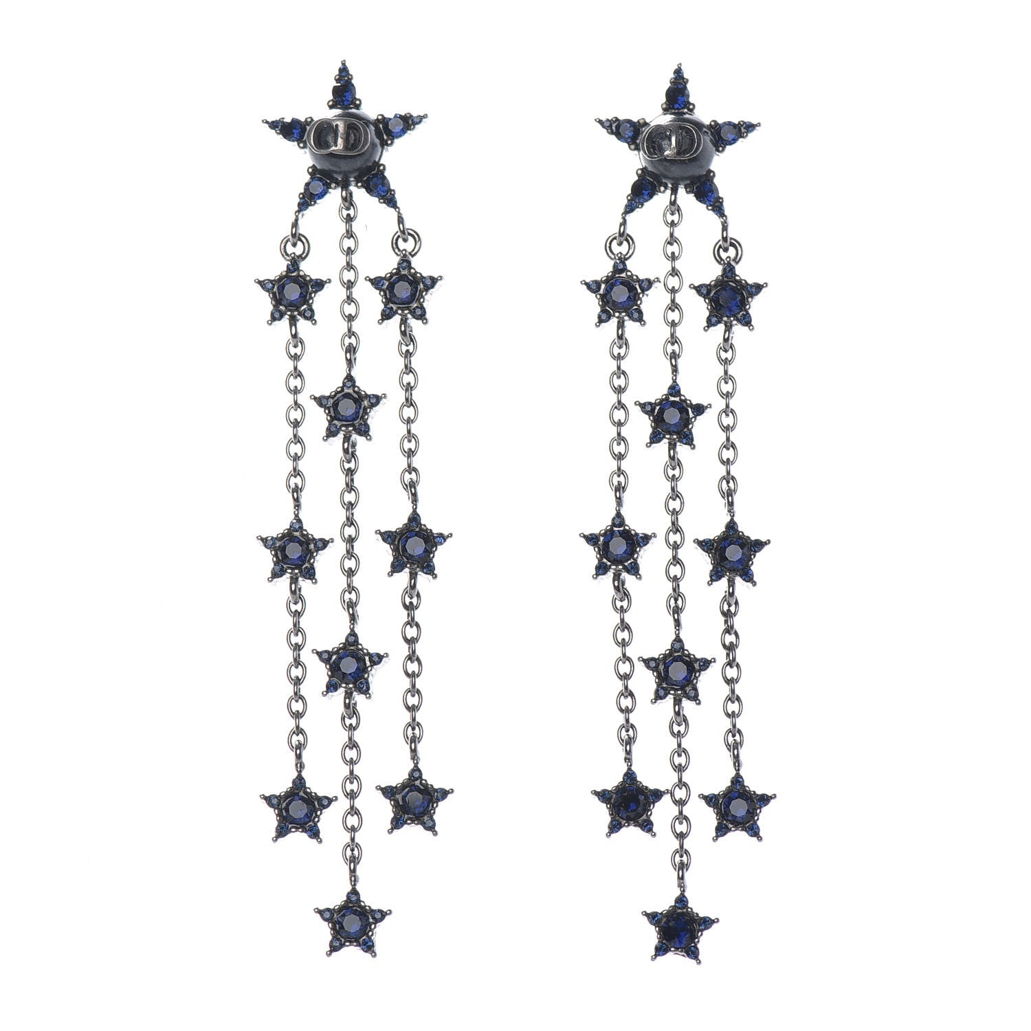 Christian Dior Strass ABC Star Long Drop Earrings Gunmetal Blue 1 of 3