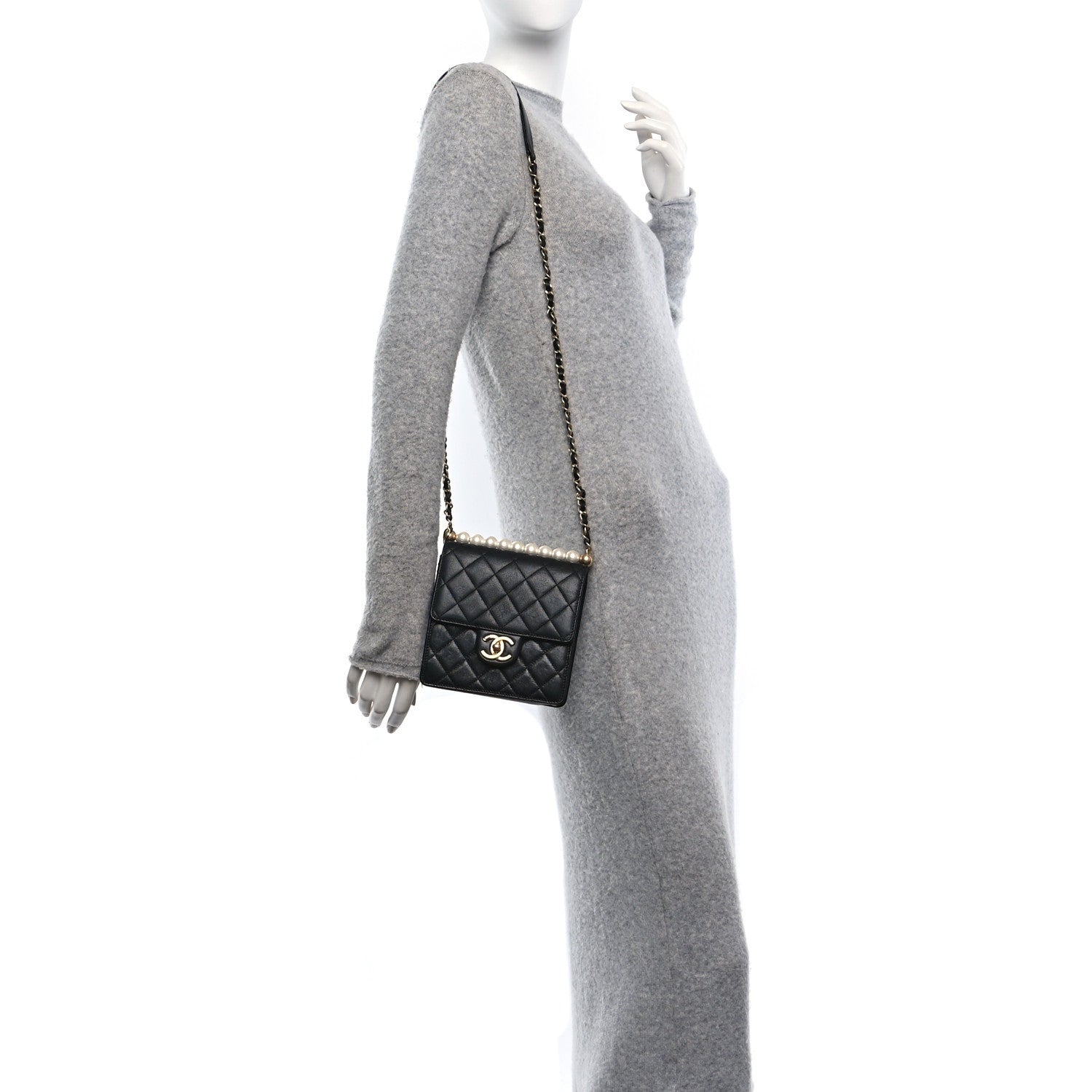 Chanel Goatskin Quilted Chic Pearls Flap Black 2 of 10