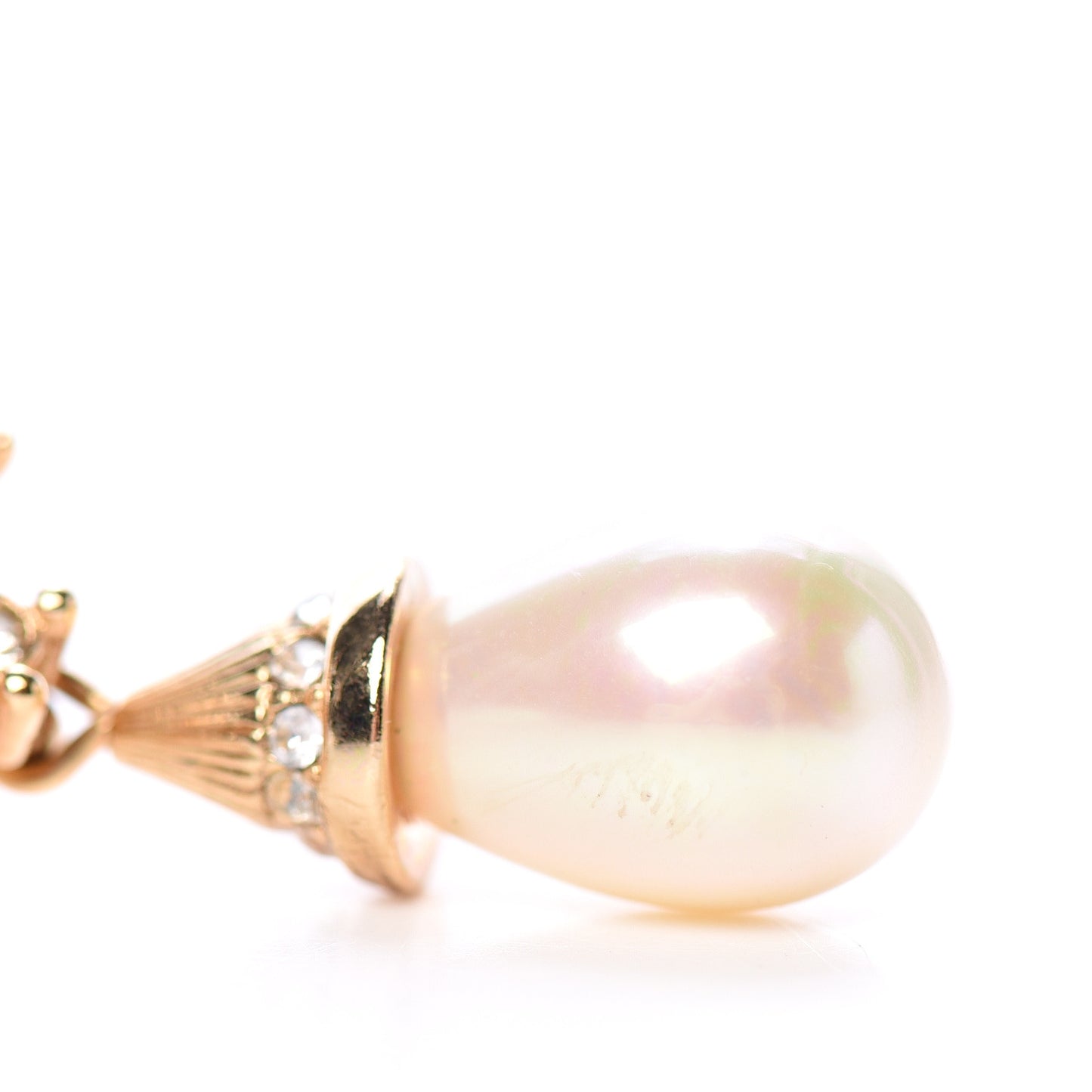 Pearl Crystal Drop Clip On Earrings Gold