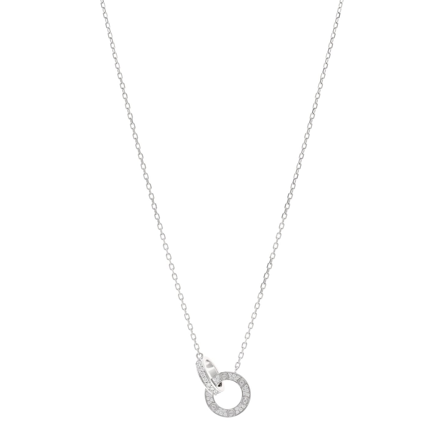 18K White Gold Diamond Interlocking LOVE Paved Necklace