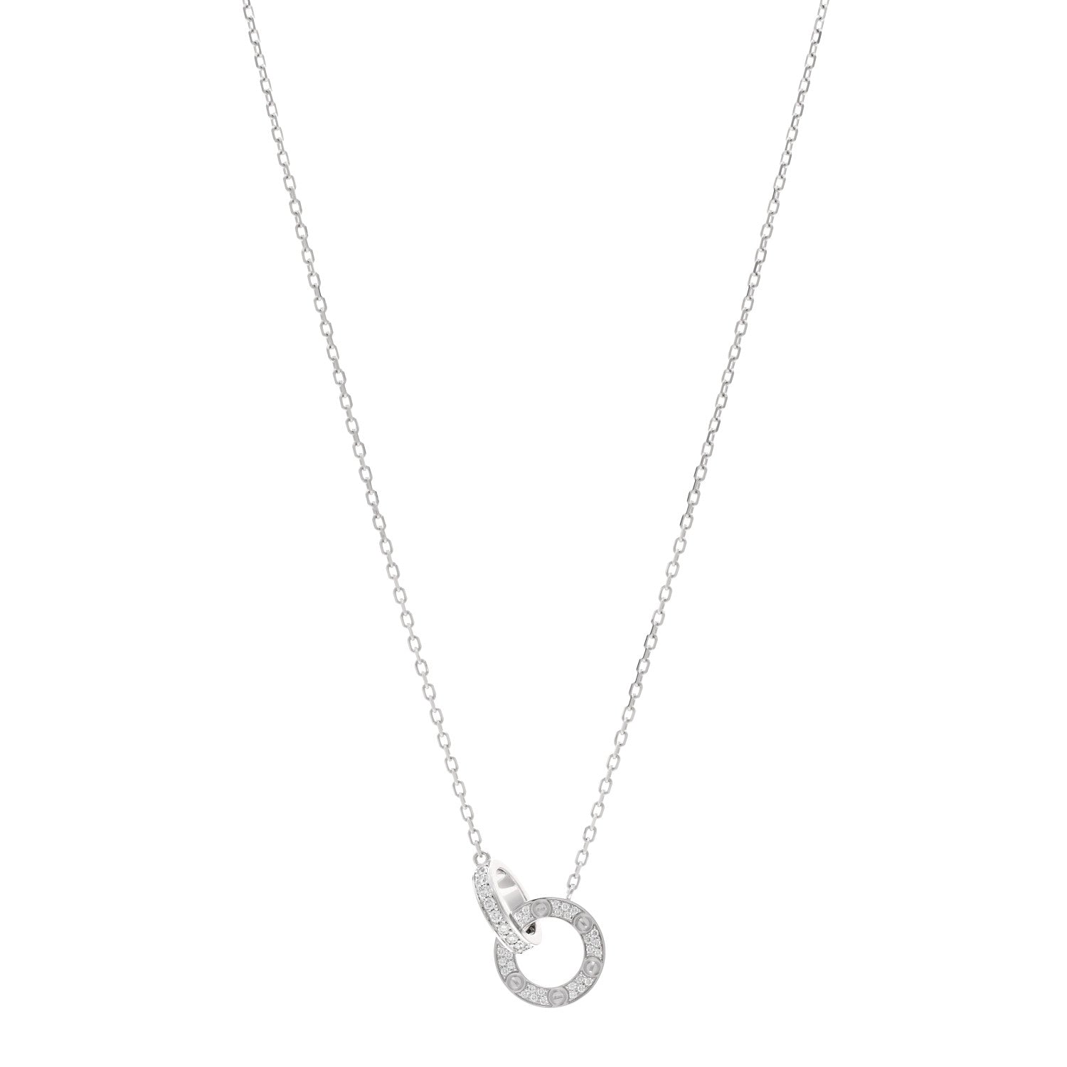 Cartier 18K White Gold Diamond Interlocking LOVE Paved Necklace 1 of 5