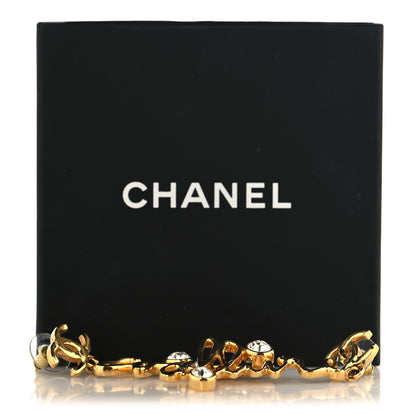 Chanel Metal Crystal Coco Script CC Drop Earrings Gold 5 of 5