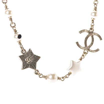 Chanel Metal Resin Pearl Star CC Necklace Gold 4 of 6
