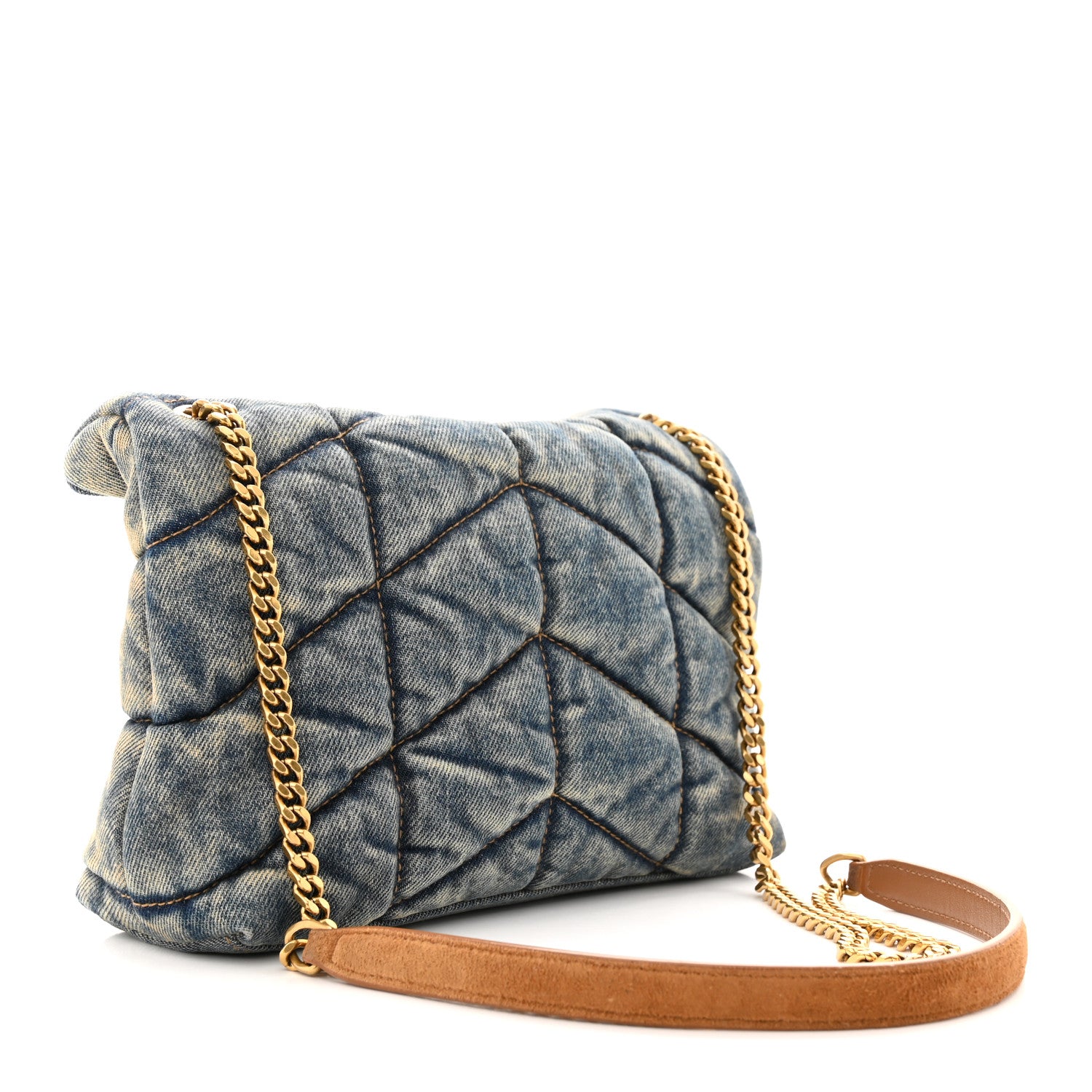 Saint Laurent Denim Quilted Toy Loulou Puffer Monogram Chain Satchel Blue Cinnamon 3 of 11
