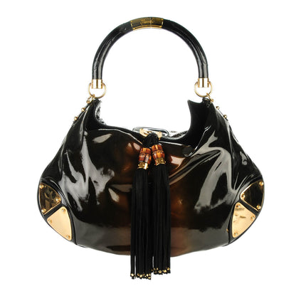 Gucci Patent Large Indy Top Handle Hobo Bronze Black 1 of 7