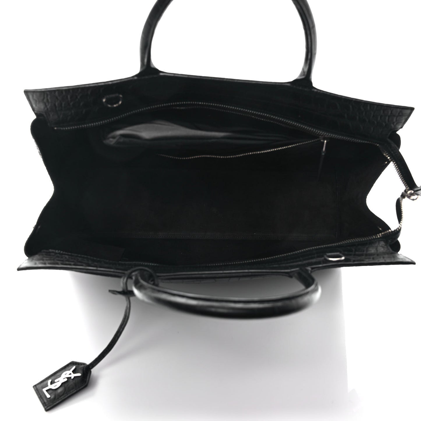 Calfskin Crocodile Embossed Medium Cabas Rive Gauche Black