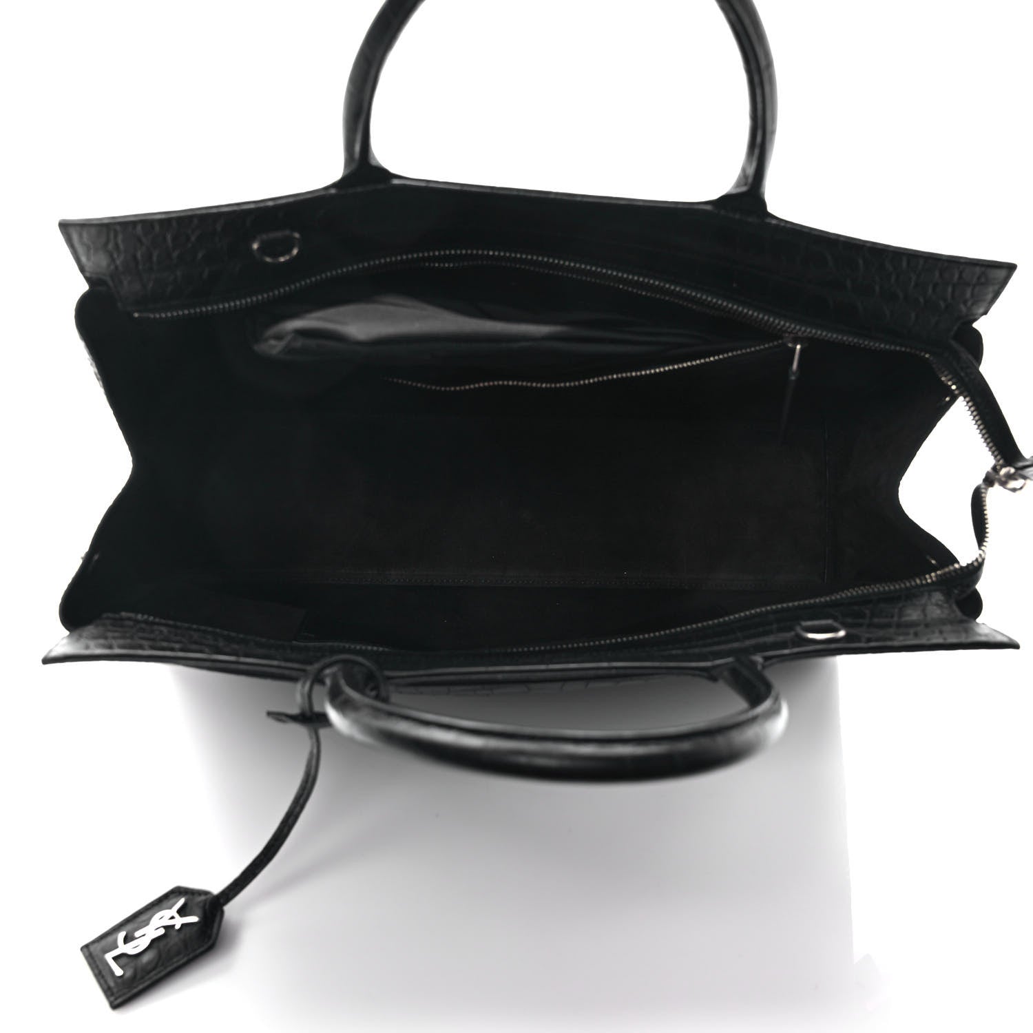 Saint Laurent Calfskin Crocodile Embossed Medium Cabas Rive Gauche Black 5 of 9