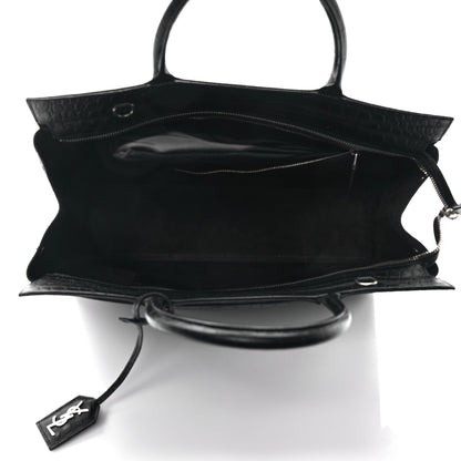 Saint Laurent Calfskin Crocodile Embossed Medium Cabas Rive Gauche Black 5 of 9