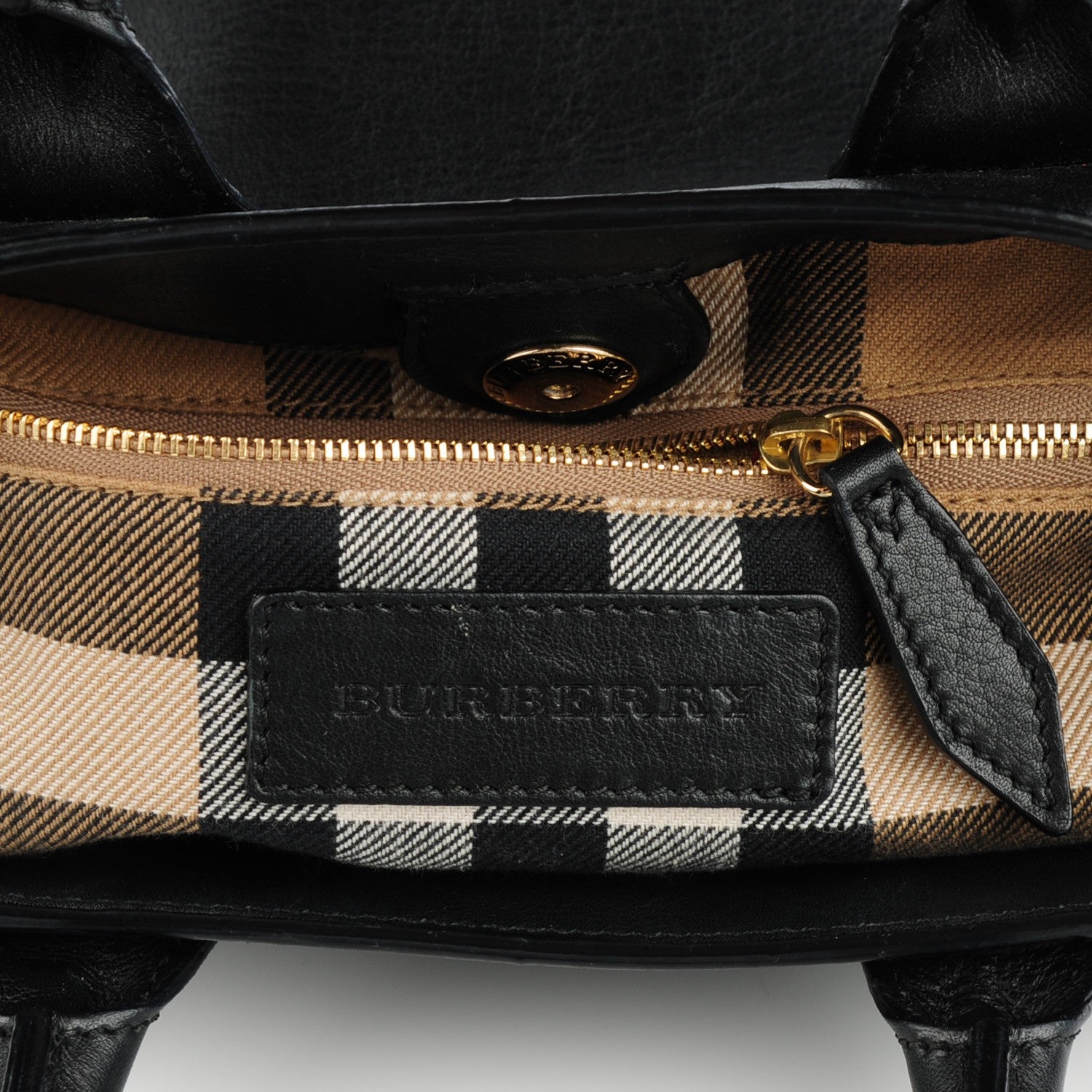 Burberry Calfskin House Check Small Banner Tote Black 6 of 8