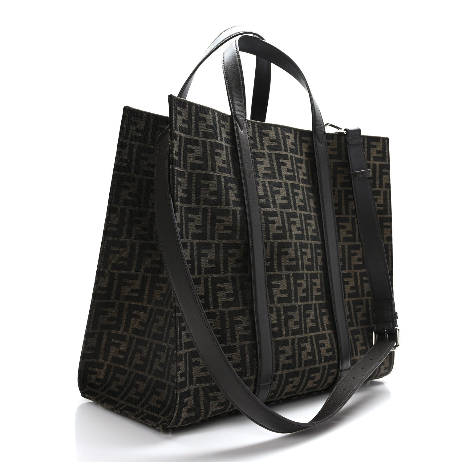Fendi Recycled Fabric Jacquard Vitello Astro FF 1974 Shopping Tote Tobacco Moro Ebano 3 of 9