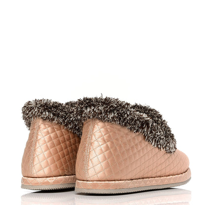 Gucci Satin Quilted Womens Fria Horsebit Loafers 37 Apricot Beige 3 of 4