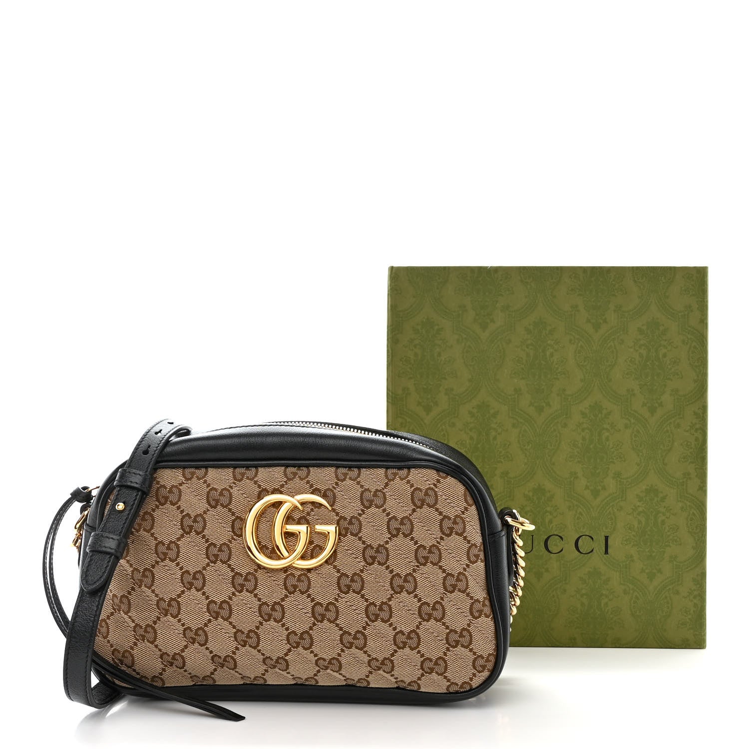 Gucci Monogram Matelasse Diagonal Small GG Marmont Chain Shoulder Bag Beige Black 11 of 11