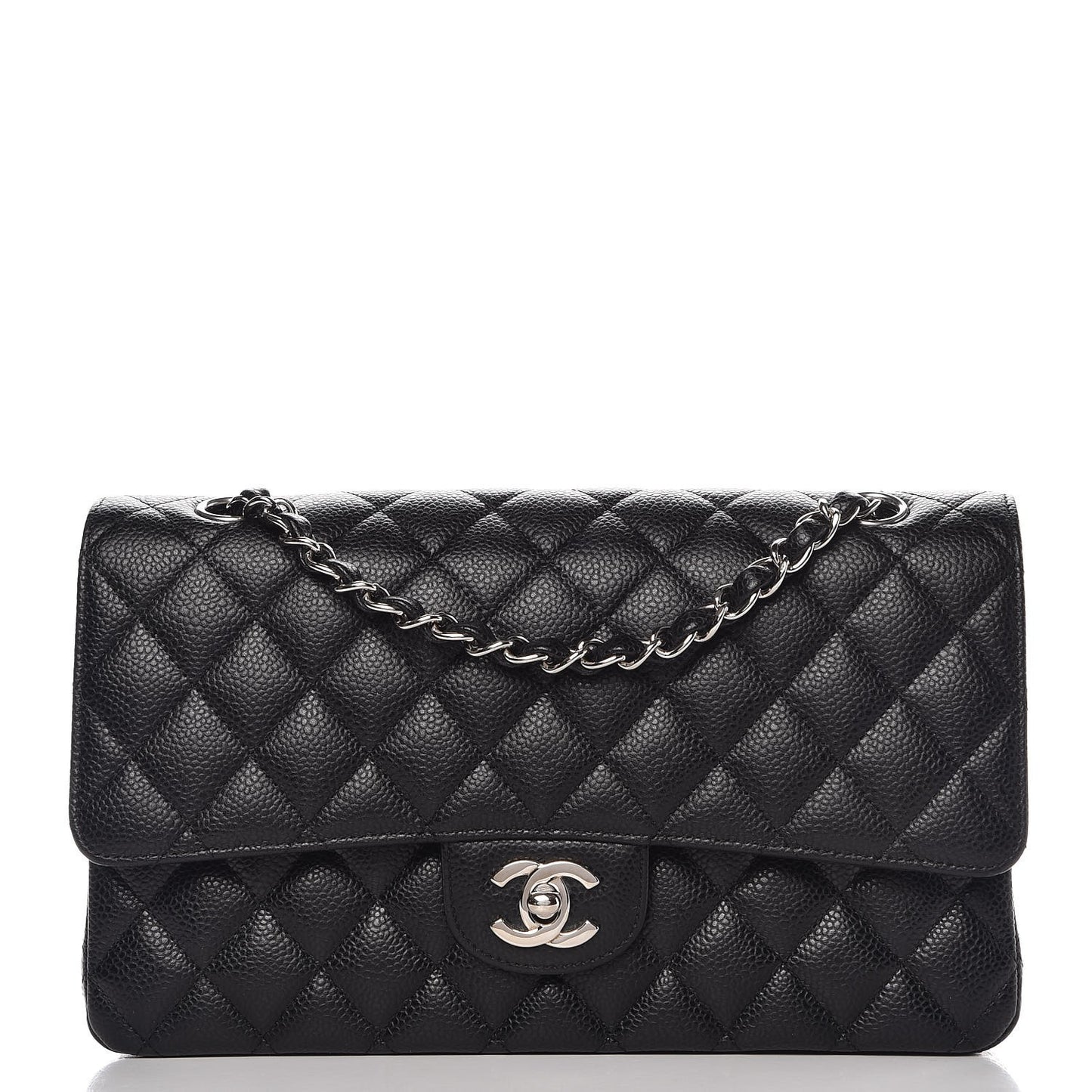 Caviar Quilted Medium Double Flap Black